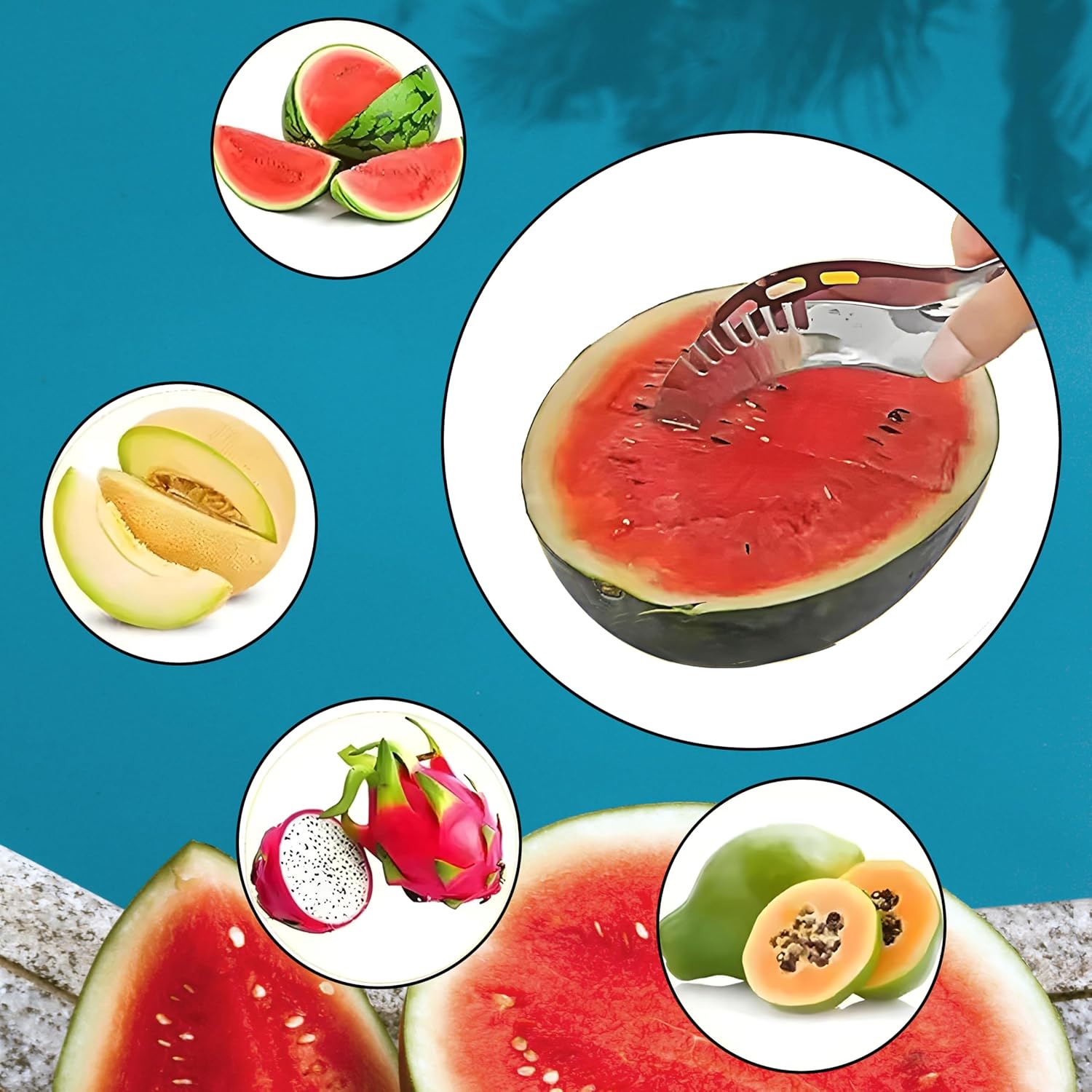 SliceCraft: 3-in-1 Stainless Steel Watermelon Cutter | Easy Grip Tool for Slicing Melons, Cantaloupes & Pineapples with Precision