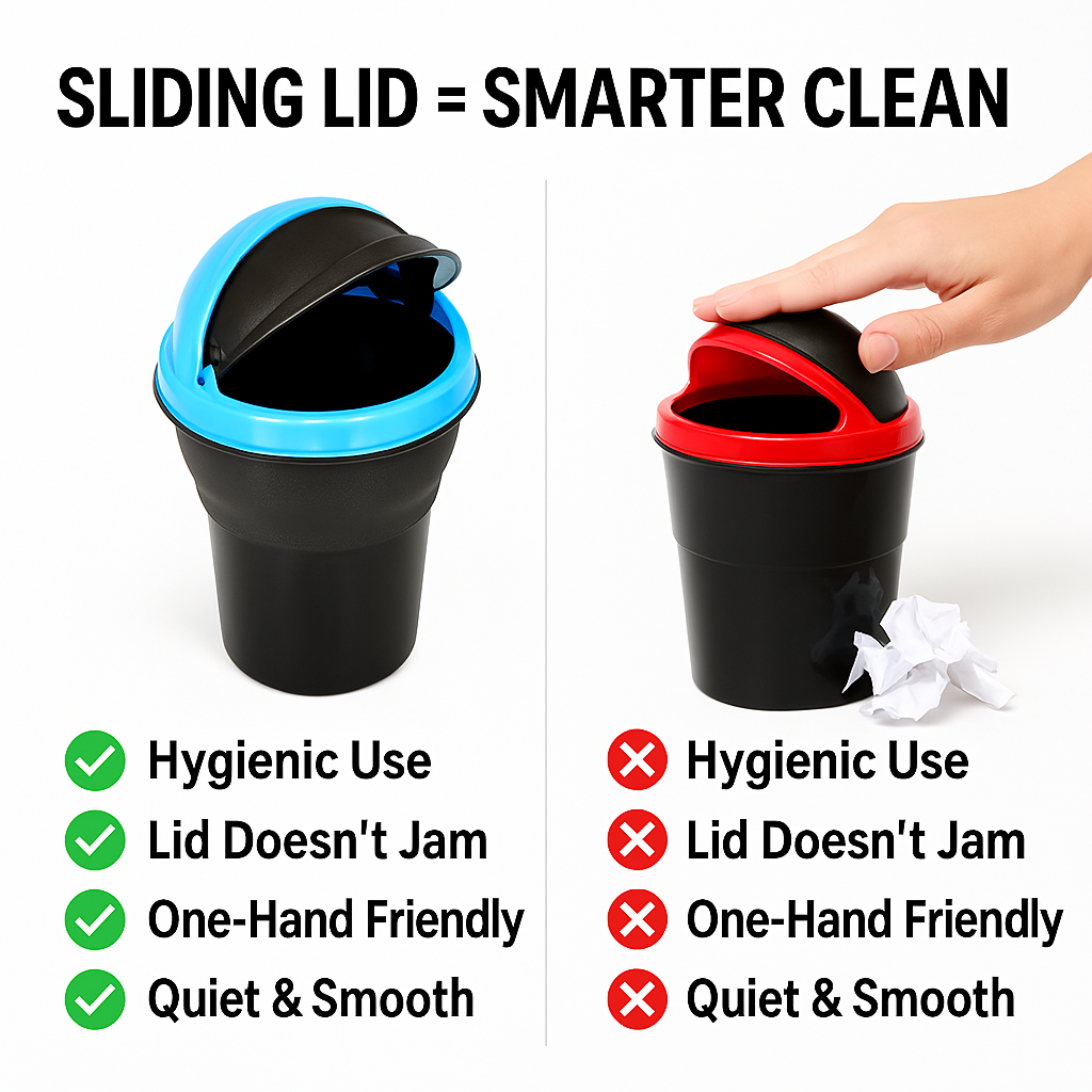 TrashMate: Compact Car Dustbin with Flip Lid | Portable Travel Bin for Cars, Desks & Cup Holders (Multicolour)