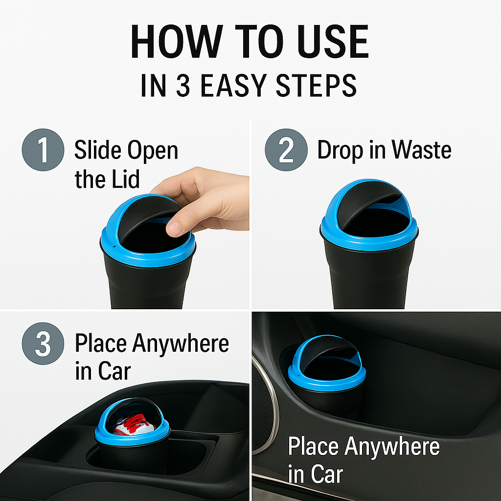 TrashMate: Compact Car Dustbin with Flip Lid | Portable Travel Bin for Cars, Desks & Cup Holders (Multicolour)